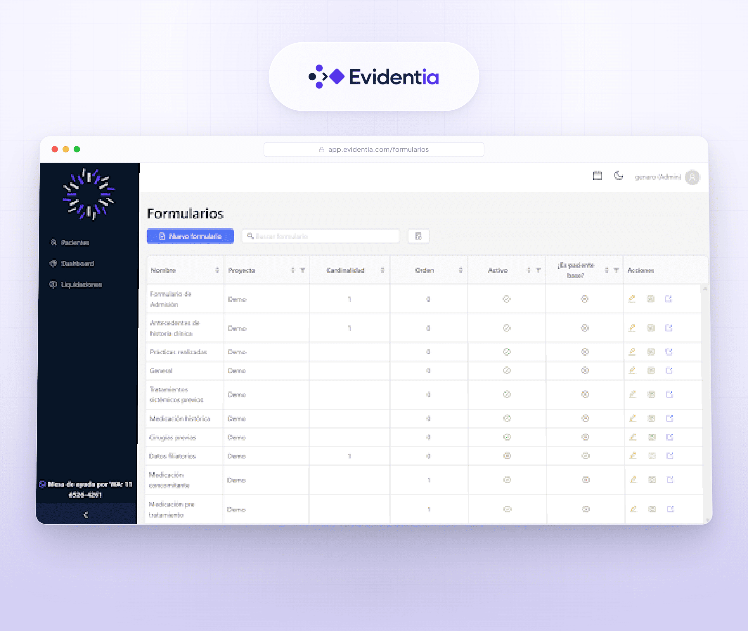 Captura de Evidentia para gestión de formularios en proyectos de Real World Evidence
